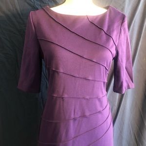 Purple Knit 3/4 Sleeve Knee Length Work Dress 6